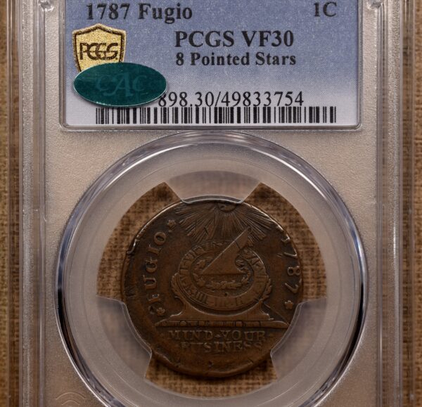 1787 N-15-Y 8 Pointed Star Fugio Cent PCGS VF30 CAC, 10% Off-Center - Image 3