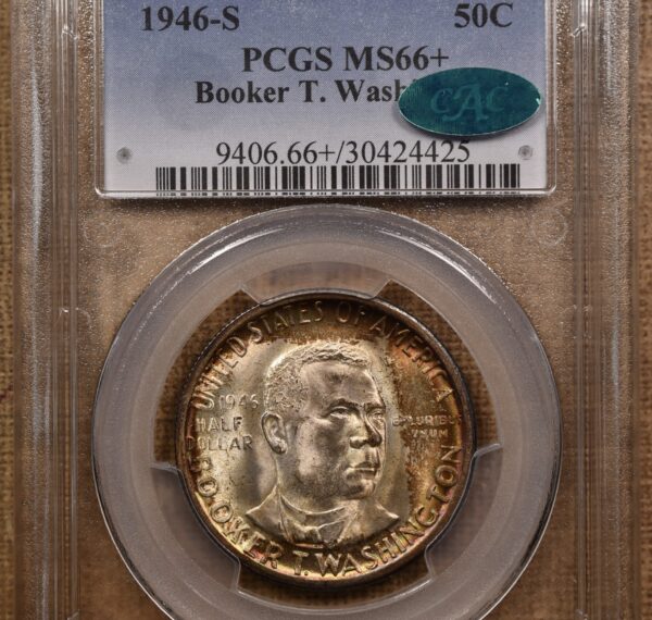 1946-S Booker T. Washington Commem Half,PCGS MS66+ CAC Spectacular Color! - Image 7