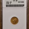 1854 Type 2 Gold Dollar old ANACS VF20 - Image 3