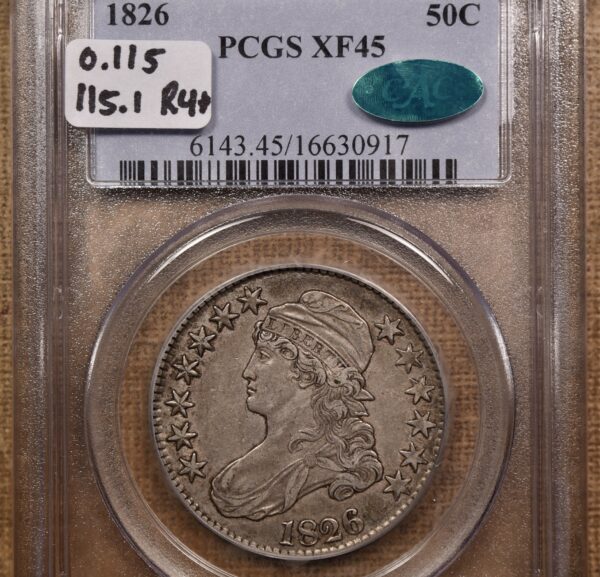 1826 O.115 R4+ Capped Bust Half Dollar PCGS XF45 CAC, ex. Brunner - Image 3