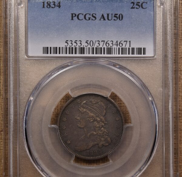 1834 B.1 O/F Capped Bust Quarter PCGS AU50, ex. Newman - Image 4