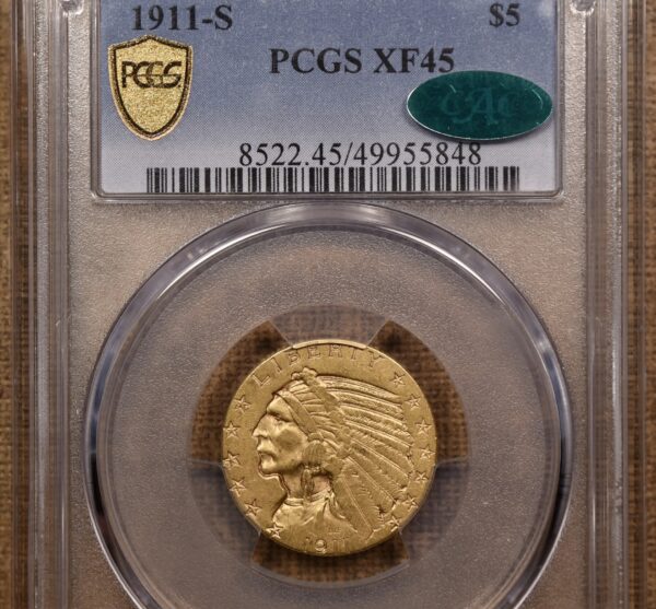 1911-S $5 Indian Head PCGS XF45 CAC - Image 3