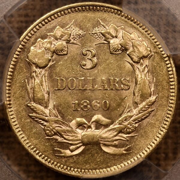 1860 $3 Dollar Gold PCGS AU58 CAC - Image 2