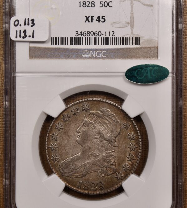 1828 O.113 Capped Bust Half Dollar NGC XF45 CAC, ex. Brunner - Image 3