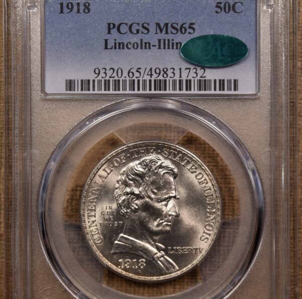 1918 Lincoln Silver Commemorative PCGS MS65 CAC - Image 3