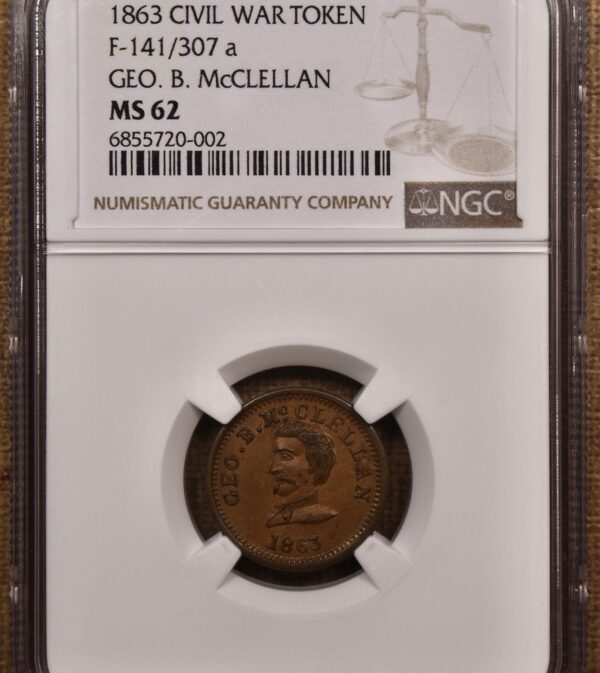 1863 Civil War Token F-141/307a George B. McClellan / Army & Navy NGC MS62 - Image 3