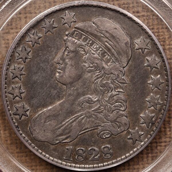 1828 O.123a R5+ Square 2 Small 8 Large Letters Capped Bust Half Dollar PCGS VF30, ex. Brunner