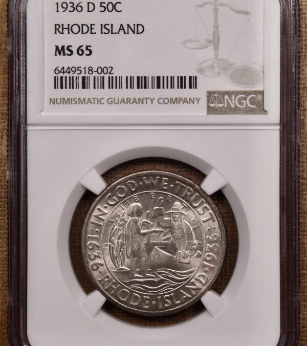 1936-D Rhode Island Commemorative Half Dollar NGC MS65 - Image 3