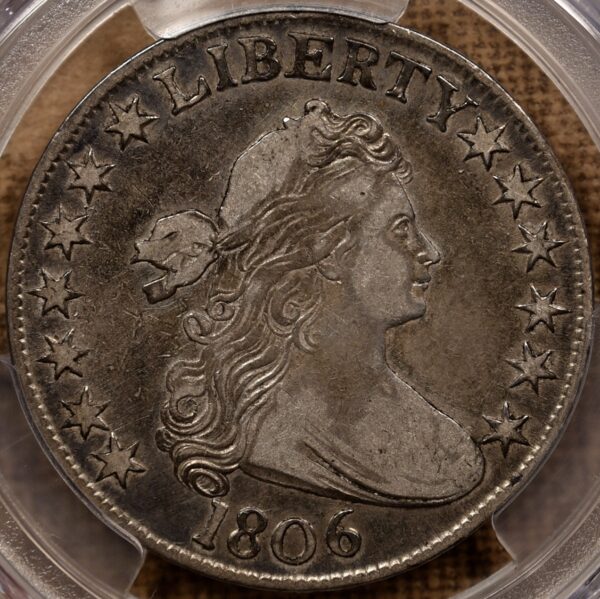 1806 O.109 Pointed 6 No Stem Draped Bust Half Dollar PCGS VF30 CAC