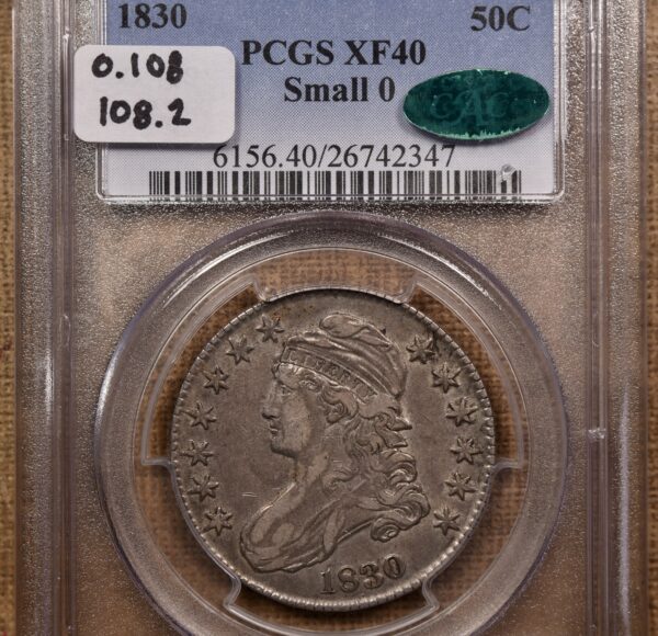 1830 O.108 Small 0 Capped Bust Half Dollar PCGS XF40 CAC, ex. Brunner - Image 3