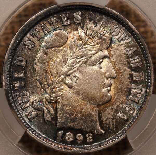 1892 Barber Dime CACG AU58