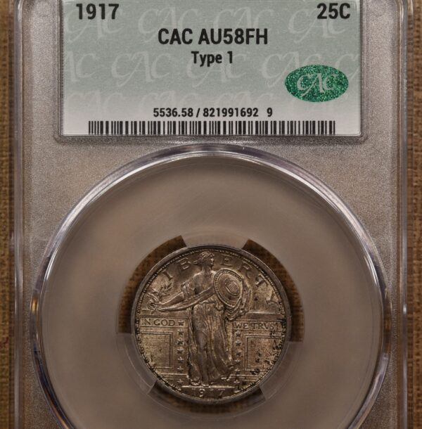 1917 Type 1 Standing Liberty Quarter CACG AU58 FH - Image 3