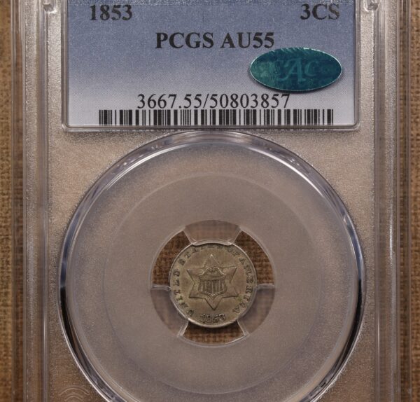 1853 Three Cent Silver PCGS AU55 CAC - Image 3