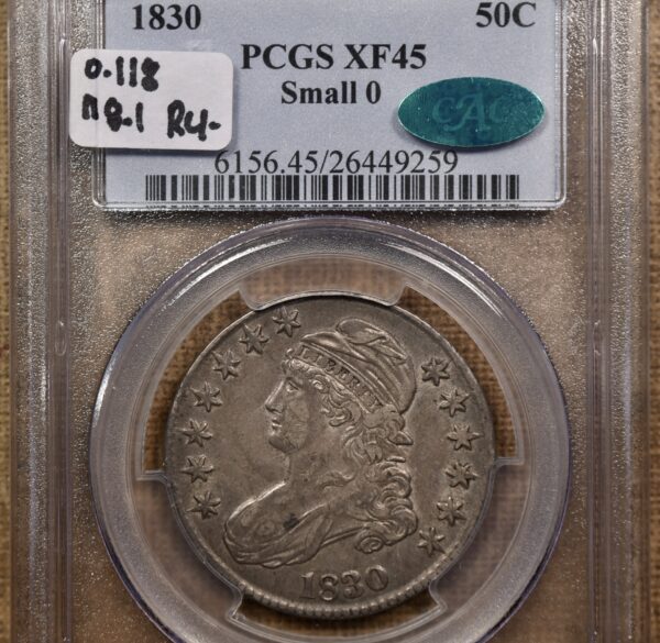 1830 O.118 R4- Small 0 Capped Bust Half Dollar PCGS XF45 CAC, ex. Brunner - Image 3