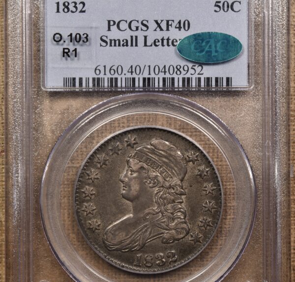 1832 O.103 Small Letters Capped Bust Half Dollar PCGS XF40 CAC, ex. Brunner - Image 3