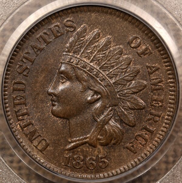 1865 Fancy 5 Indian Cent PCGS MS65 BN OGH CAC