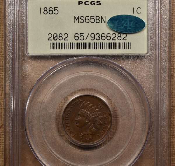 1865 Fancy 5 Indian Cent PCGS MS65 BN OGH CAC - Image 4