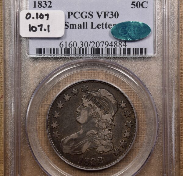 1832 O.107 Small Letters Capped Bust Half Dollar PCGS VF30 CAC, ex. Brunner - Image 3