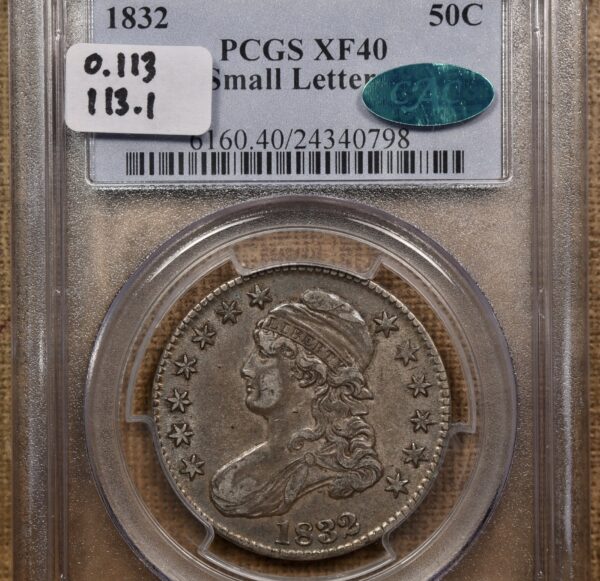 1832 O.113 Small Letters Capped Bust Half Dollar PCGS XF40 CAC, ex. Brunner - Image 3