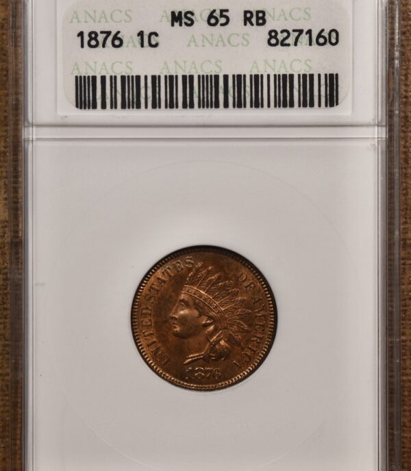 1876 Indian Cent old ANACS MS65 RB - Image 3