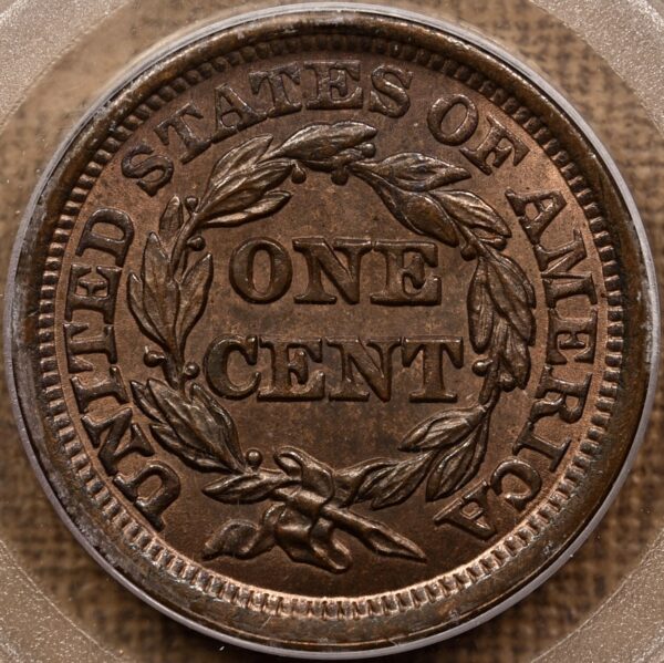 1853 N.25 Braided Hair Cent PCGS MS65 RB OGH CAC - Image 2