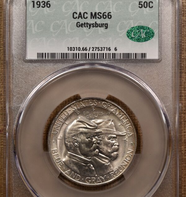 1936 Gettysburg Silver Commemorative CACG MS66 - Image 3