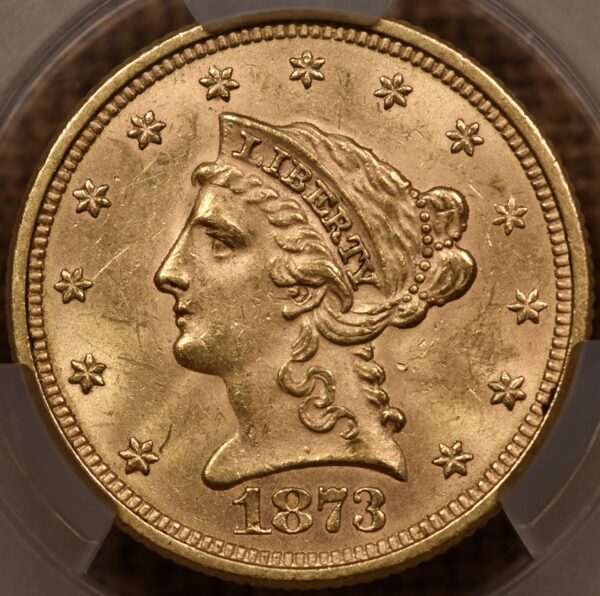 1873 $2.50 Open 3 Liberty Head Quarter Eagle CACG MS63