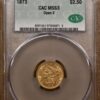 1873 $2.50 Open 3 Liberty Head Quarter Eagle CACG MS63 - Image 4