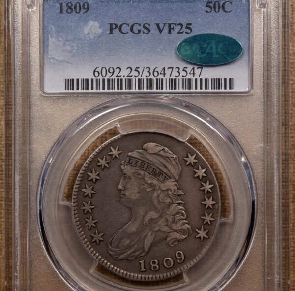 1809 O.114a R5 Capped Bust Half Dollar PCGS VF25 CAC, ex. Brunner - Image 3