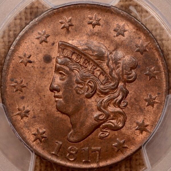 1817 N.14 13 Stars Coronet Head Cent PCGS MS63RB (CAC)