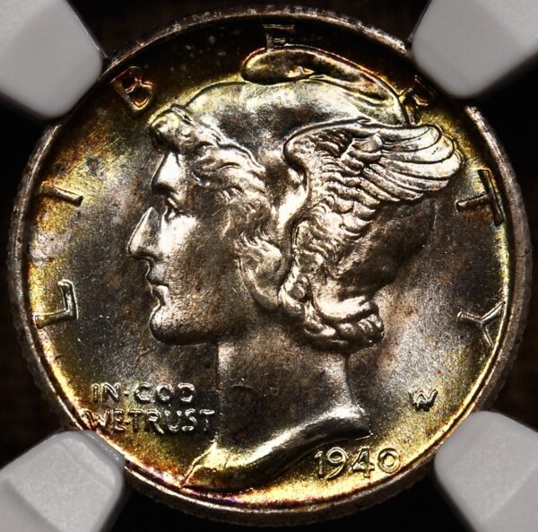 1940-S Mercury Dime NGC MS66 CAC, wild album tone