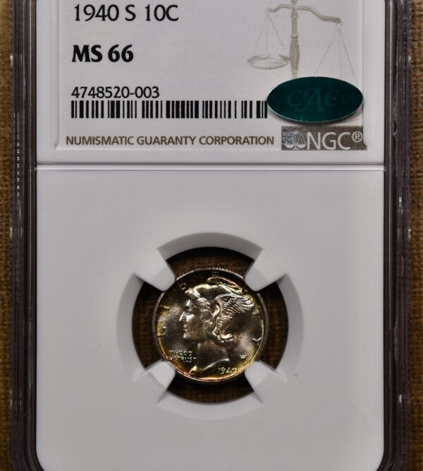 1940-S Mercury Dime NGC MS66 CAC, wild album tone - Image 3