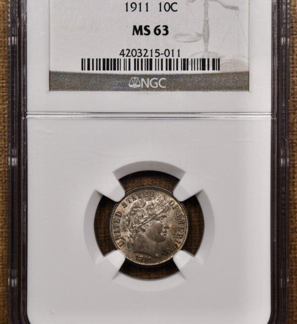 1911 Barber Dime NGC MS63 - Image 3