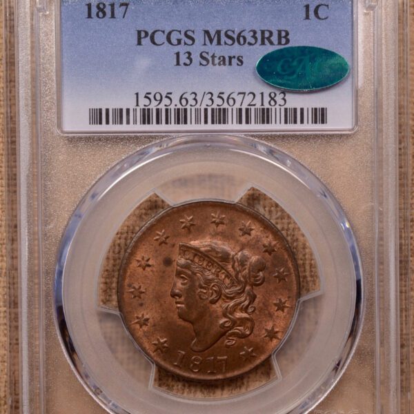 1817 N.14 13 Stars Coronet Head Cent PCGS MS63RB (CAC) - Image 3