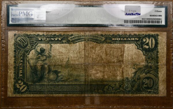 1902 FR#652 Plain Back $20 National Bank Note, Charter #9290, Pennsylvania, The Farmers National Bank of Leechburg, PMG F15 - Image 2