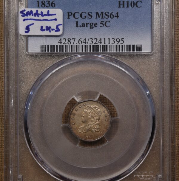 1836 LM-5 Small 5C Capped Bust Half Dime PCGS MS64 - Image 3