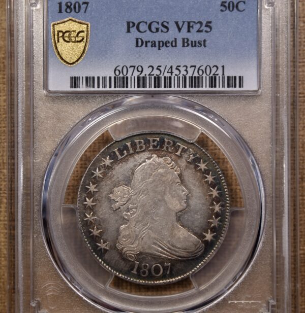 1807 O.104 R5- Draped Bust Draped Bust Half Dollar PCGS VF25, Really a PL XF! - Image 4