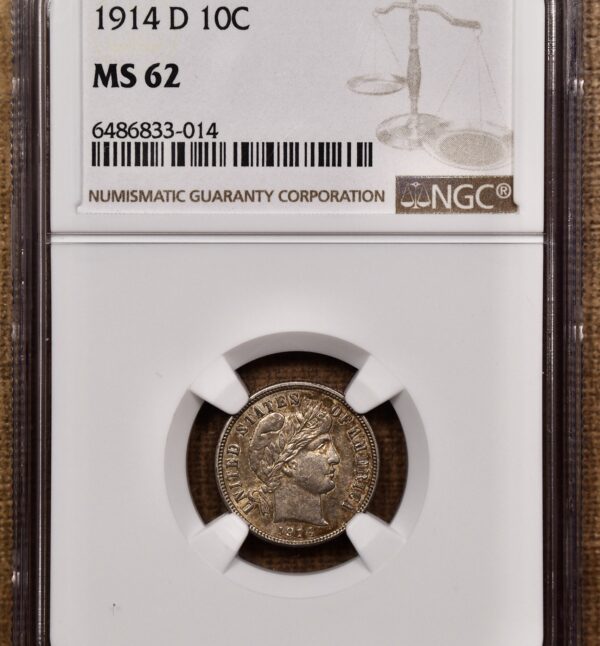 1914-D Barber Dime NGC MS62 - Image 3