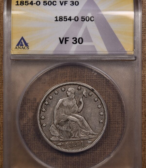 1854-O WB-29 Arrows Liberty Seated Half Dollar ANACS VF30 - Image 3