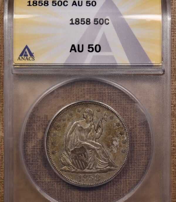 1858 Liberty Seated Half Dollar ANACS AU50 - Image 3