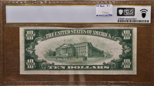 1929 $10 Type 1 National, Cape Girardeau, MO Ch# 4611 PCGS Banknote MS60 PPQ - Image 2