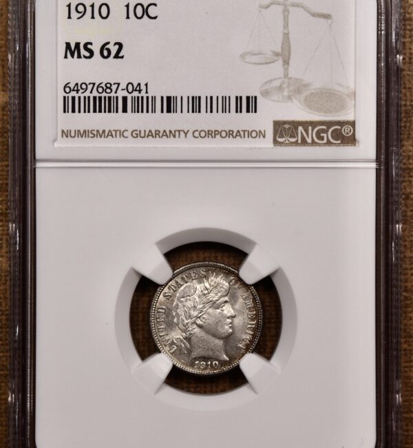 1910 Barber Dime NGC MS62 - Image 3