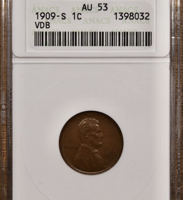 1909-S VDB Lincoln Cent old ANACS AU53 - Image 3