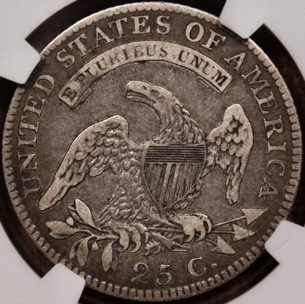 1818 B.7' R4+ Capped Bust Quarter NGC VF25 CAC - Image 2