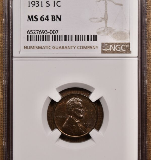 1931-S Lincoln Cent NGC MS64 BN - Image 3