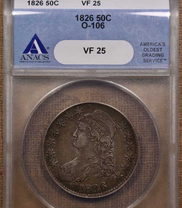 1826 O.106 Capped Bust Half Dollar ANACS VF25 - Image 3