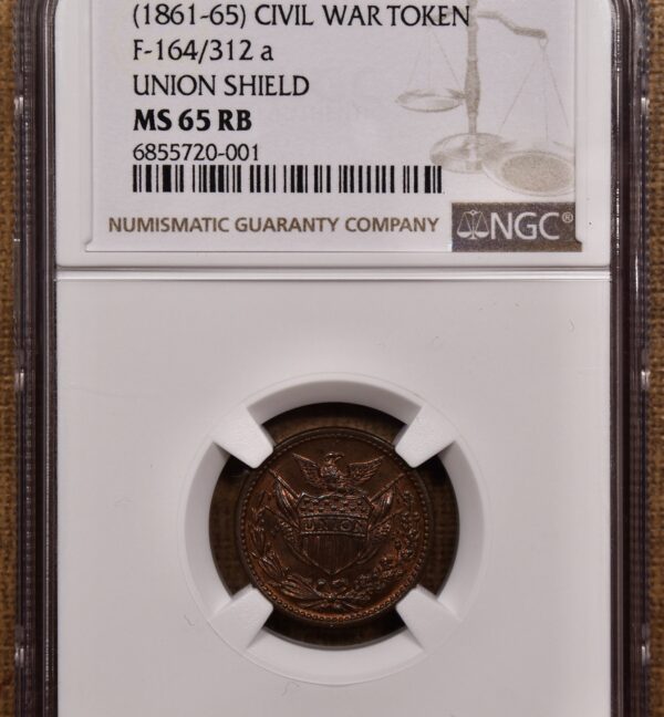 (1861-65) Civil War Token F-164/312a, Union Shield NGC MS65 RB - Image 3