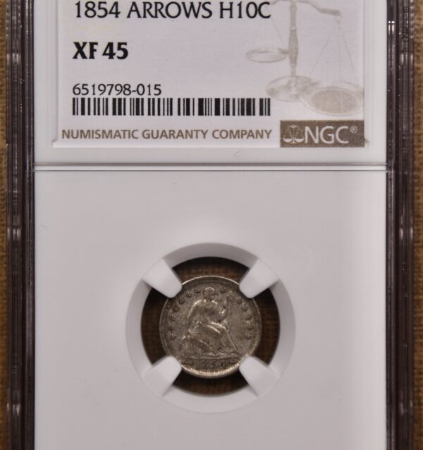 1854 Arrows Seated Half Dime NGC XF45, we grade Choice XF40 - Image 3