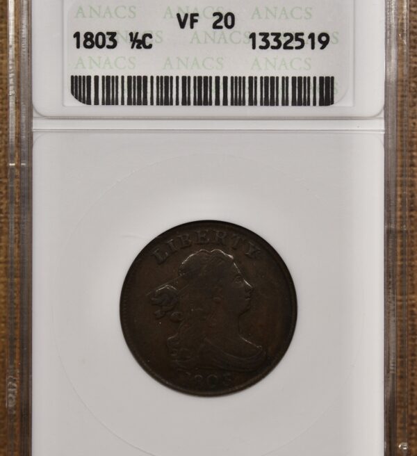 1803 C.3 Draped Bust Half Cent ANACS VF20 Soapbox - Image 3