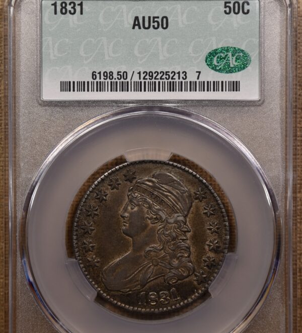 1831 O.105 Capped Bust Half Dollar CACG AU50 - Image 3